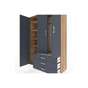 Hyperion Gardrop 6 Raflı 3 Çekmeceli Tek Askılı 132x44x195 Çam-antrasit