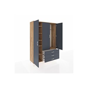 Hyperion Gardrop 6 Raflı 3 Çekmeceli Tek Askılı 132x44x195 Çam-antrasit