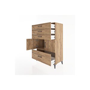 Hyperion Dolap Tek Raflı 4 Çekmeceli 2 Kapaklı 88x44x134 Çam-çam