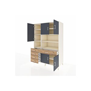 Kronos Dolap 9 Raflı 5 Çekmeceli 5 Kapaklı 132x59x195 Aytaşı-antrasit/çam