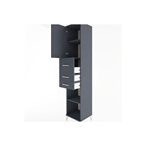 Hyperion Dolap 3 Raflı 3 Çekmeceli Tek Kapaklı 44x44x221 Antrasit-antrasit