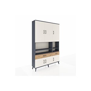 Arges Dolap 8 Raflı 2 Çekmeceli 6 Kapaklı 132x30x195 Antrasit-aytaşı/çam