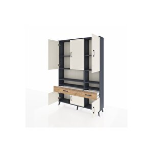 Arges Dolap 8 Raflı 2 Çekmeceli 6 Kapaklı 132x30x195 Antrasit-aytaşı/çam