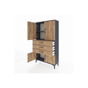 Arges Dolap 2 Raflı 3 Çekmeceli 4 Kapaklı 88x30x163 Antrasit-çam