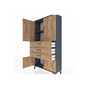 Arges Dolap 2 Raflı 3 Çekmeceli 4 Kapaklı 88x30x163 Antrasit-çam