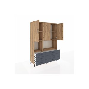 Hyperion Dolap 6 Raflı 6 Çekmeceli 3 Kapaklı 132x44x195 Çam-çam/antrasit