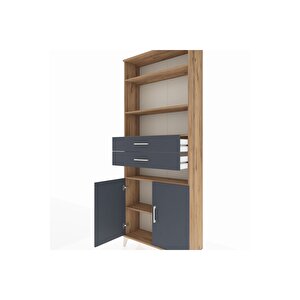 Arges Dolap 5 Raflı 2 Çekmeceli 2 Kapaklı 88x30x221 Çam-antrasit