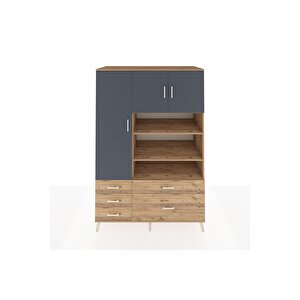 Kronos Dolap 9 Raflı 5 Çekmeceli 3 Kapaklı 132x59x195 Çam-antrasit/çam
