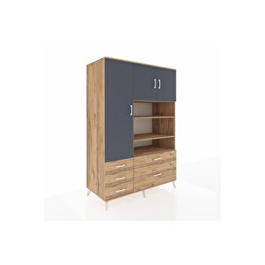 Kronos Dolap 9 Raflı 5 Çekmeceli 3 Kapaklı 132x59x195 Çam-antrasit/çam