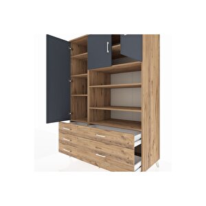 Kronos Dolap 9 Raflı 5 Çekmeceli 3 Kapaklı 132x59x195 Çam-antrasit/çam