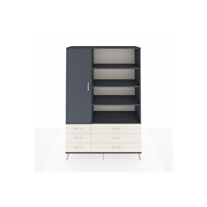 Hyperion Dolap 8 Raflı 6 Çekmeceli Tek Kapaklı  132x44x195 Antrasit-antrasit/aytaşı