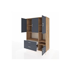 Kronos Dolap 7 Raflı 2 Çekmeceli 4 Kapaklı 132x59x195 Çam-antrasit/antrasit