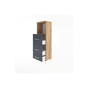 Arges Dolap Tek Raflı 3 Çekmeceli 44x30x134 Çam-antrasit