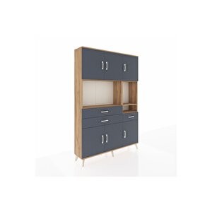 Arges Gardrop 9 Raflı 3 Çekmeceli 6 Kapaklı 132x30x195 Çam-antrasit