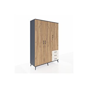 Hyperion Dolap 6 Raflı 3 Çekmeceli Tek Askılı 132x44x195 Antrasit-çam/aytaşı