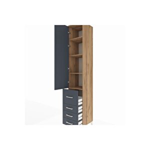 Hyperion Dolap 4 Raflı 4 Çekmeceli Tek Kapaklı 44x44x243 Çam-antrasit