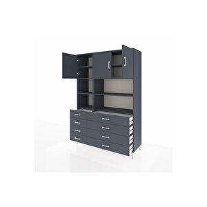 Hyperion Gardrop 8 Raflı 8 Çekmeceli 3 Kapaklı 132x44x195 Antrasit-antrasit