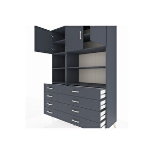 Hyperion Gardrop 8 Raflı 8 Çekmeceli 3 Kapaklı 132x44x195 Antrasit-antrasit