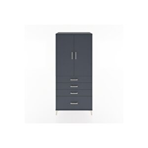 Hyperion Dolap Tek Raflı 4 Çekmeceli Tek Askılı 88x44x195 Antrasit-antrasit