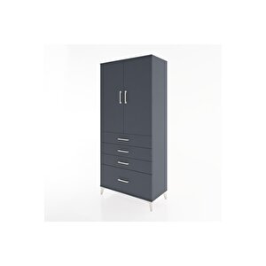 Hyperion Dolap Tek Raflı 4 Çekmeceli Tek Askılı 88x44x195 Antrasit-antrasit