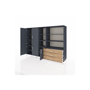 Hyperion Dolap 11 Raflı 3 Çekmeceli 5 Kapaklı 220x44x163 Antrasit-antrasit/çam