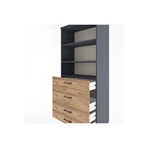 Hyperion Dolap 3 Raflı 4 Çekmeceli 88x44x195 Antrasit-çam
