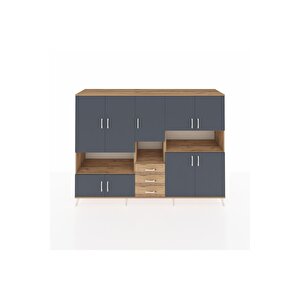 Hyperion Dolap 13 Raflı 3 Çekmeceli 9 Kapaklı 220x44x163 Çam-antrasit/çam