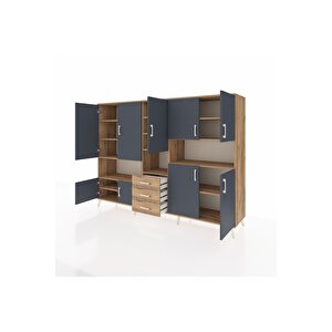 Hyperion Dolap 13 Raflı 3 Çekmeceli 9 Kapaklı 220x44x163 Çam-antrasit/çam