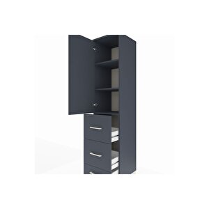Hyperion Dolap 3 Raflı 3 Çekmeceli Tek Kapaklı 44x44x195 Antrasit-antrasit