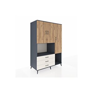 Kronos Dolap 6 Raflı 3 Çekmeceli 3 Kapaklı 132x59x195 Antrasit-çam/aytaşı