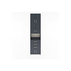 Arges Dolap 3 Raflı 4 Çekmeceli 4 Kapaklı 60x30x243 Antrasit-antrasit