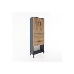 Arges Dolap 2 Raflı 2 Çekmeceli 2 Kapaklı 60x30x163 Antrasit-çam