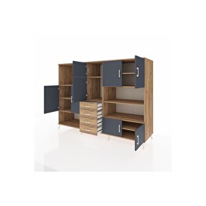 Kronos Dolap 9 Raflı 4 Çekmeceli 8 Kapaklı 220x59x163 Çam-antrasit/çam