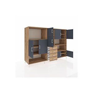 Kronos Dolap 9 Raflı 4 Çekmeceli 8 Kapaklı 220x59x163 Çam-antrasit/çam