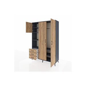 Hyperion Gardrop 6 Raflı 3 Çekmeceli Tek Askılı 132x44x195 Antrasit-çam