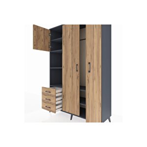 Hyperion Gardrop 6 Raflı 3 Çekmeceli Tek Askılı 132x44x195 Antrasit-çam