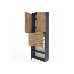Arges Dolap 4 Raflı 3 Çekmeceli 2 Kapaklı 88x30x243 Antrasit-çam