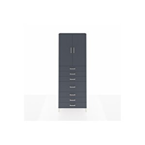 Arges Dolap 3 Raflı 7 Çekmeceli 2 Kapaklı 88x30x243 Antrasit-antrasit