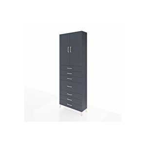 Arges Dolap 3 Raflı 7 Çekmeceli 2 Kapaklı 88x30x243 Antrasit-antrasit