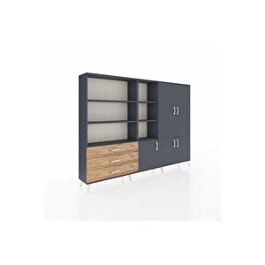 Arges Dolap 11 Raflı 3 Çekmeceli 5 Kapaklı 220x30x163 Antrasit-antrasit/çam