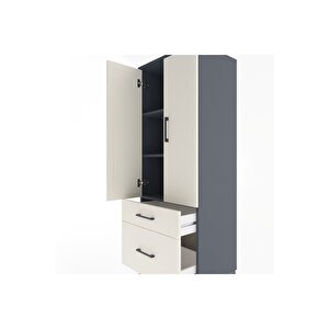 Hyperion Dolap 3 Raflı 2 Çekmeceli 2 Kapaklı 60x44x163 Antrasit-aytaşı