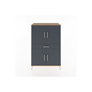 Hyperion Dolap 3 Raflı Tek Çekmeceli 4 Kapaklı 88x44x134 Çam-antrasit
