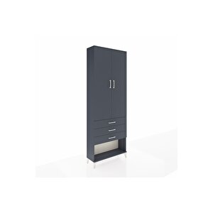 Arges Dolap 4 Raflı 3 Çekmeceli 2 Kapaklı 88x30x243 Antrasit-antrasit