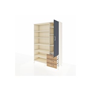 Hyperion Dolap 9 Raflı 3 Çekmeceli Tek Kapaklı  132x44x195 Aytaşı-antrasit/çam