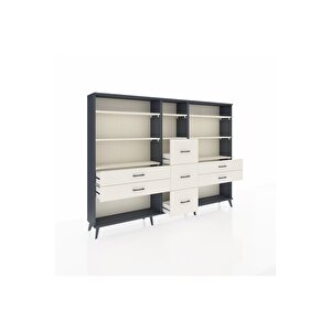 Arges Dolap 8 Raflı 7 Çekmeceli  220x30x163 Antrasit-aytaşı