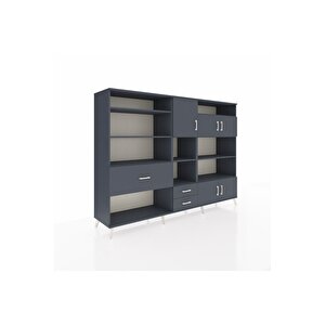 Hyperion Dolap 13 Raflı 3 Çekmeceli 5 Kapaklı 220x44x163 Antrasit-antrasit