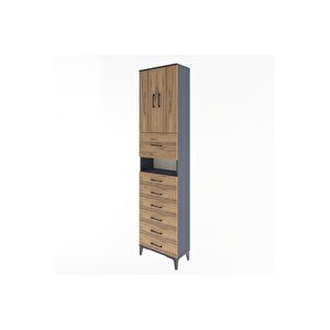 Arges Dolap 3 Raflı 6 Çekmeceli 2 Kapaklı 60x30x243 Antrasit-çam