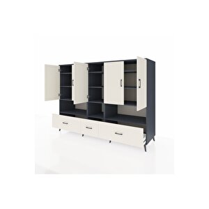 Kronos Dolap 12 Raflı 3 Çekmeceli 5 Kapaklı 220x59x163 Antrasit-aytaşı