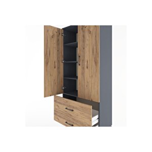 Hyperion Dolap 4 Raflı 2 Çekmeceli 2 Kapaklı 88x44x195 Antrasit-çam