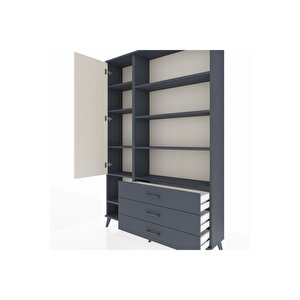 Arges Dolap 9 Raflı 3 Çekmeceli Tek Kapaklı  132x30x195 Antrasit-aytaşı/antrasit